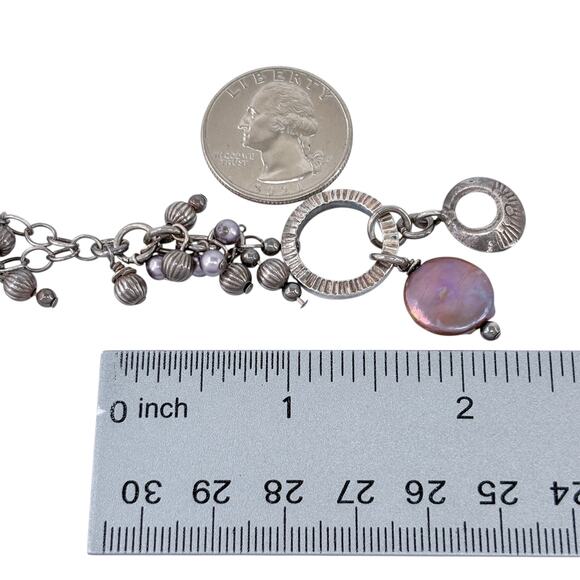 Purple Pearl Dangle Necklace | Sterling Silver 925 Layered Chain 17” - Picture 3 of 10